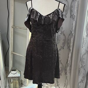 American Eagle Outfitters Velvet Ruffle Mini Dress - Dark Purple